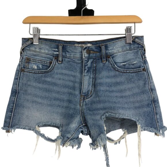 Free People low rise distressed flared a-line cut denim short shorts size 25 - Picture 2 of 16